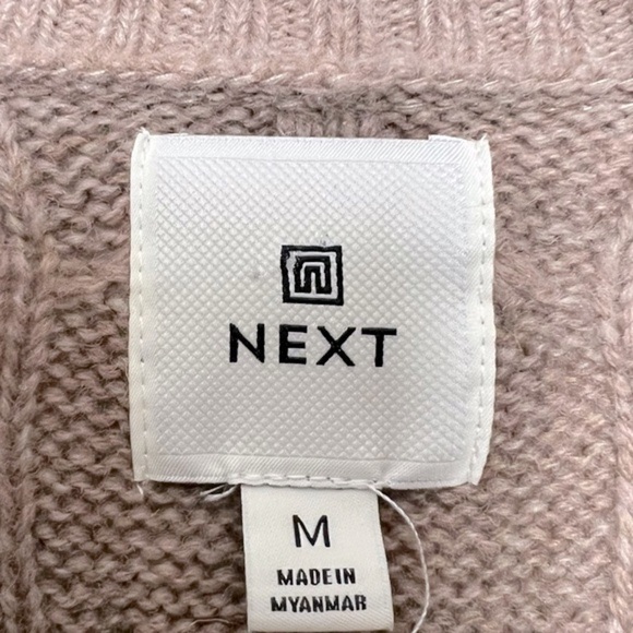 NEXT UK Cable Knit Sweater Wool Blend Neutral Tan Contemporary M - Picture 6 of 14